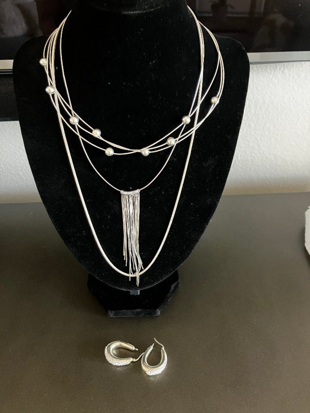 THREE SILVER NECKLACES, ONE PAIR EARRINGS - $49.00 firm